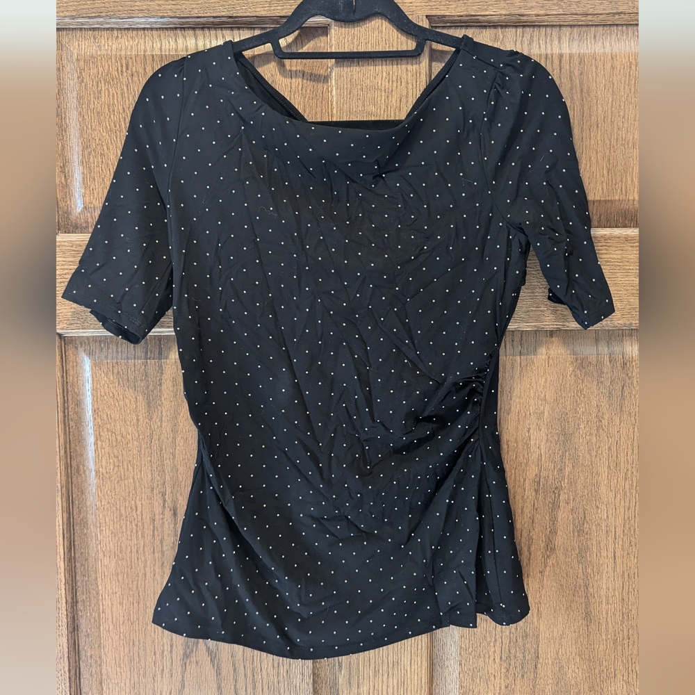 White House Black Market Black Polka Dot Women's Top- Medium